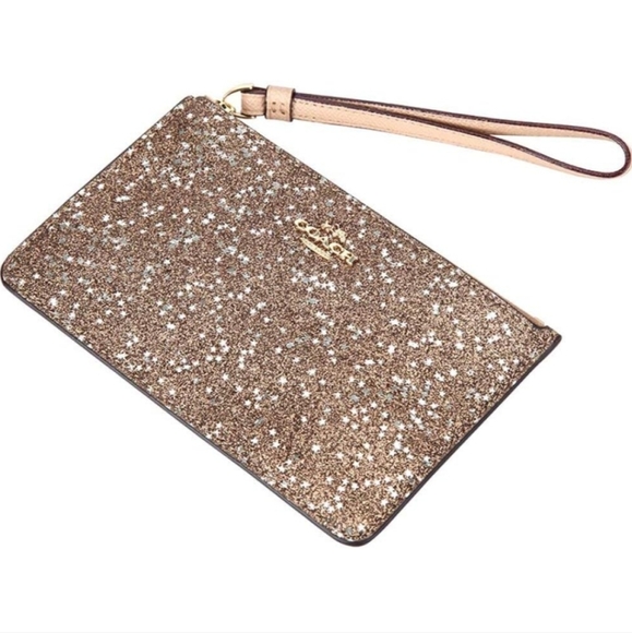Coach F22705 IMGLD Star Glitter Gold Printed Coated Canvas Corner Zip Wristlet W - Picture 6 of 14